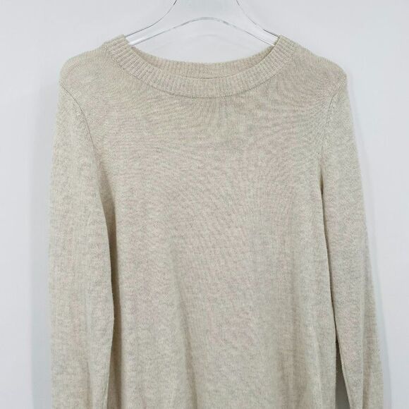 LOFT Size Medium Oatmeal Cream Tie Sleeve Thin Knit Sweater Top - Picture 2 of 9